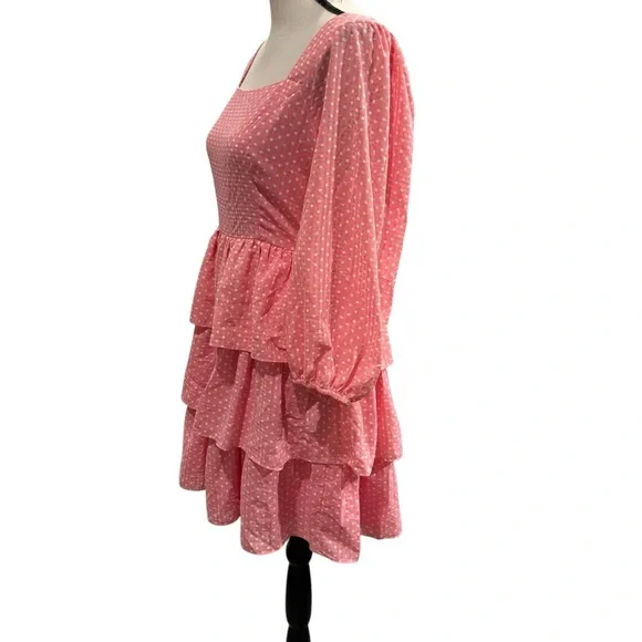 SugarLips Corinne Polka Dot Tiered Mini Dress bell sleeve flowy spring Easter S - Picture 7 of 12
